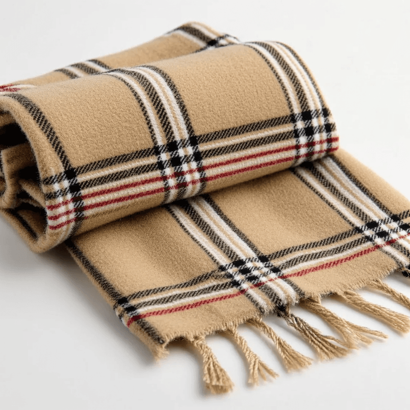 Check Cashmere Scarf Beige One Size - 2